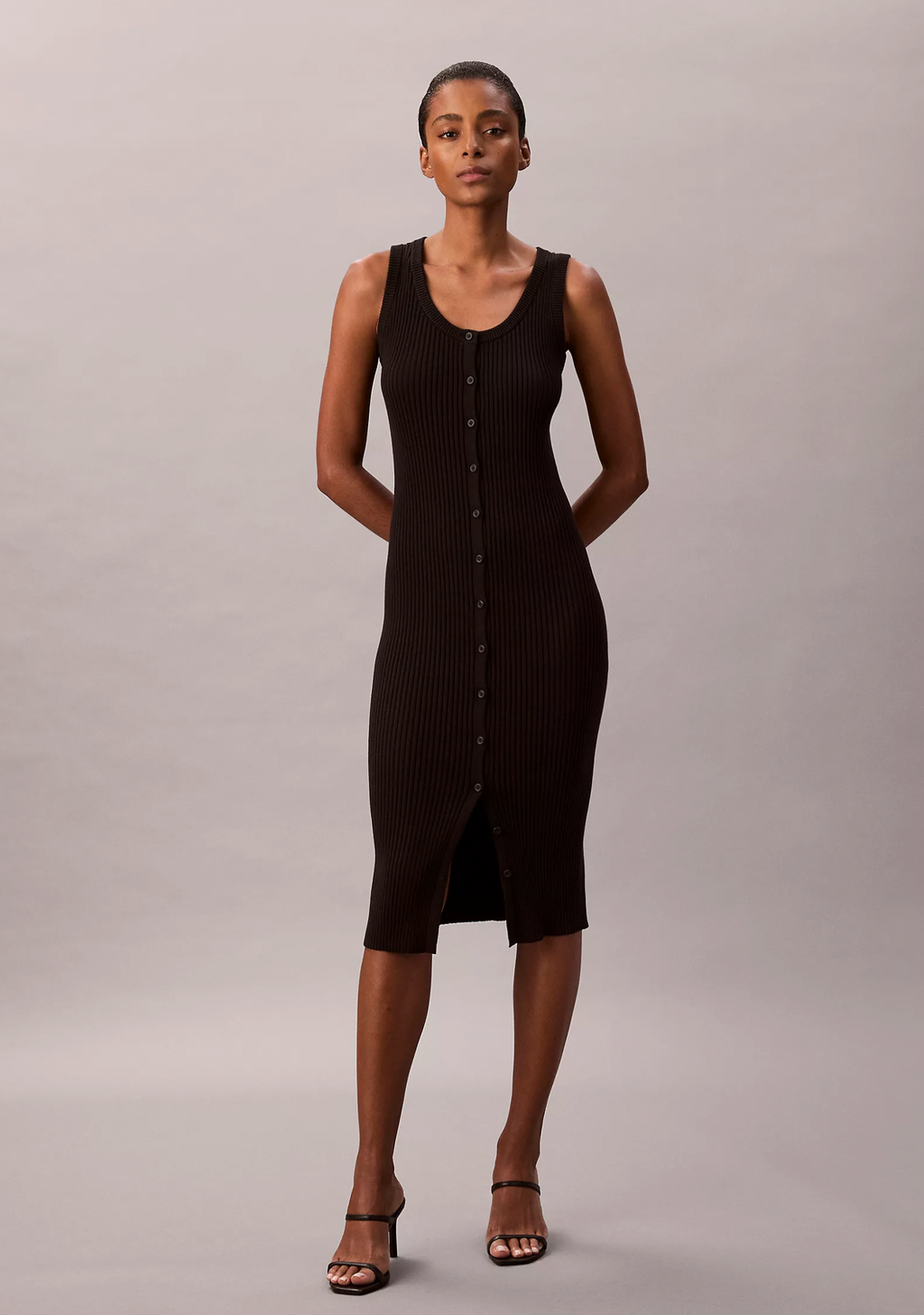 Smooth Cotton Rib Slim Midi Dress