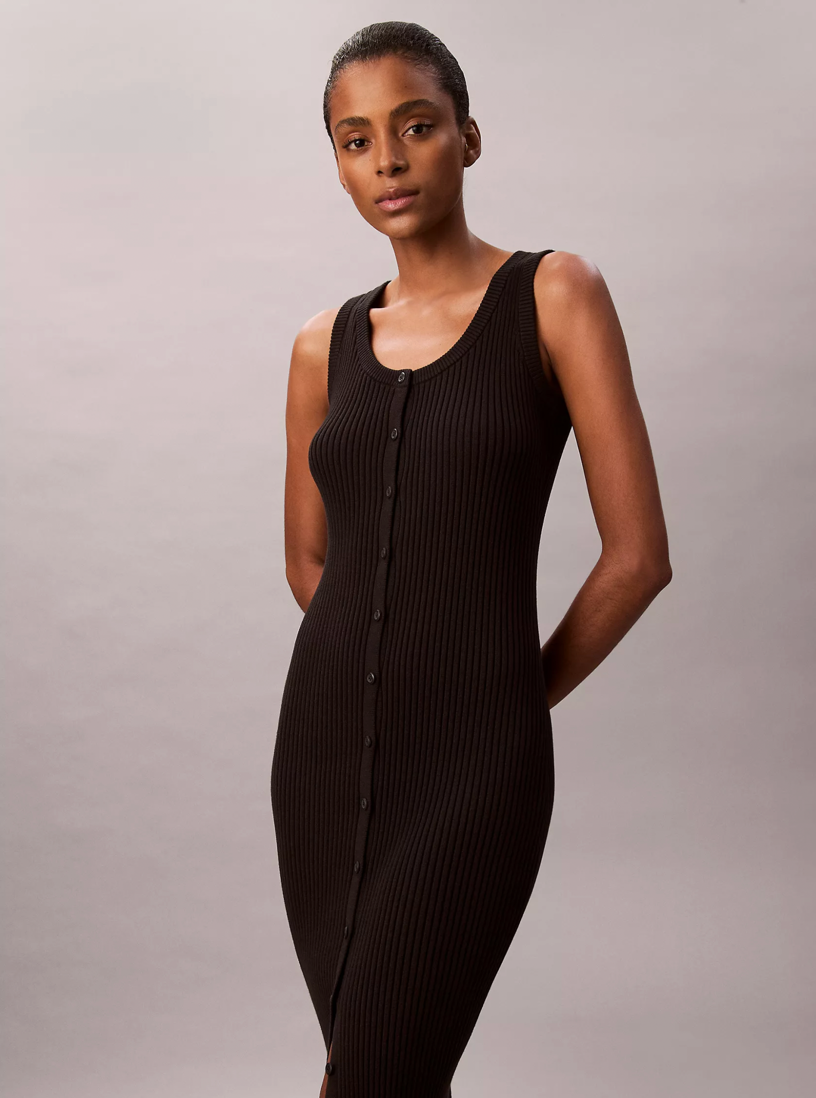 Smooth Cotton Rib Slim Midi Dress