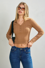 Petite Cable Knit Polo Sweater