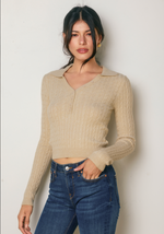 Petite Cable Knit Polo Sweater