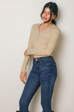 Petite Cable Knit Polo Sweater