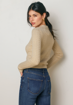 Petite Cable Knit Polo Sweater