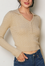 Petite Cable Knit Polo Sweater
