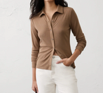 Brushed Ribbed Button Top