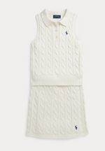 Girls Cotton Polo Sweater & Faux-Wrap Skirt