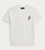 Girls Bear Short Sleeve Cable V-Neck Cardigan