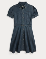 Girls Belted Indigo Denim Shirtdress