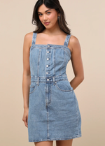Iconic Medium Wash Denim Button-Up Mini Dress