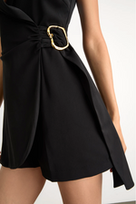 Angie Black Collared Wrap Belted Romper