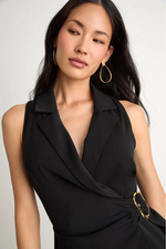 Angie Black Collared Wrap Belted Romper