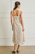 Polka Dot Linen Buckle Belt Midi Dress