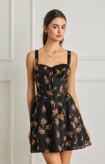 Floral Sweetheart Corset Dipped Waist Mini Dress