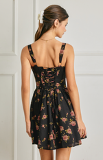 Floral Sweetheart Corset Dipped Waist Mini Dress