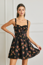 Floral Sweetheart Corset Dipped Waist Mini Dress