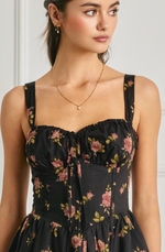 Floral Sweetheart Corset Dipped Waist Mini Dress