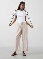 Straight Leg Mid Rise Linen Blend Pant