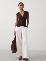 Pointelle Ribbed Wrap-front Top