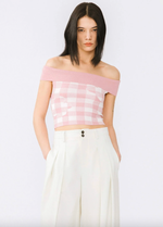 Off-Shoulder Checkered Knit Cami Top