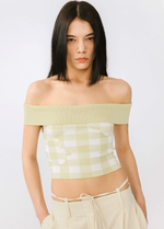 Off-Shoulder Checkered Knit Cami Top