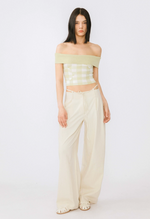 Off-Shoulder Checkered Knit Cami Top