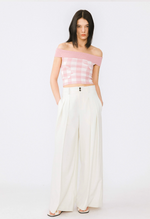 Off-Shoulder Checkered Knit Cami Top
