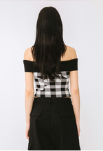 Off-Shoulder Checkered Knit Cami Top