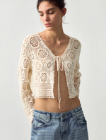 Cotton Crochet Lace Trim Cropped Cardigan
