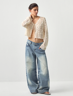 Cotton Crochet Lace Trim Cropped Cardigan