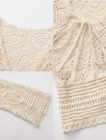 Cotton Crochet Lace Trim Cropped Cardigan