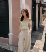 Off-Shoulder Checkered Knit Cami Top