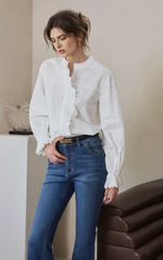 Calen Embroidered Ruffled Cotton Blouse