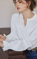 Calen Embroidered Ruffled Cotton Blouse