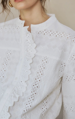 Calen Embroidered Ruffled Cotton Blouse