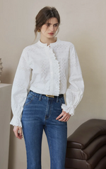 Calen Embroidered Ruffled Cotton Blouse