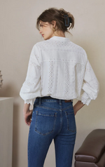 Calen Embroidered Ruffled Cotton Blouse