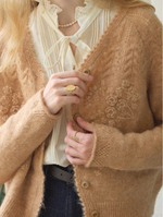 Ottilie Embroidered Rose V-Neck Cable Cardigan