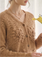 Ottilie Embroidered Rose V-Neck Cable Cardigan