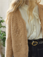 Ottilie Embroidered Rose V-Neck Cable Cardigan