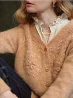 Ottilie Embroidered Rose V-Neck Cable Cardigan