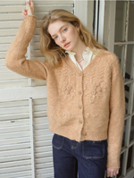 Ottilie Embroidered Rose V-Neck Cable Cardigan