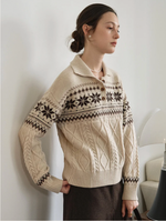 Qiana Fair Isle Cable-Knit Sweater