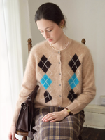 Domenica Brushed Argyle Wool-Cashmere Cardigan