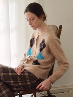 Domenica Brushed Argyle Wool-Cashmere Cardigan