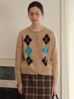 Domenica Brushed Argyle Wool-Cashmere Cardigan