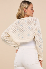 Floral Pointelle Open-Front Shrug Sweater
