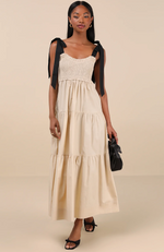 Bembe Beige Tie-Strap Tiered Maxi Dress
