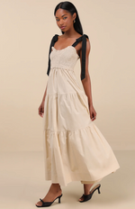 Bembe Beige Tie-Strap Tiered Maxi Dress