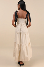 Bembe Beige Tie-Strap Tiered Maxi Dress