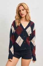 As If Argyle V Neck Cardigan