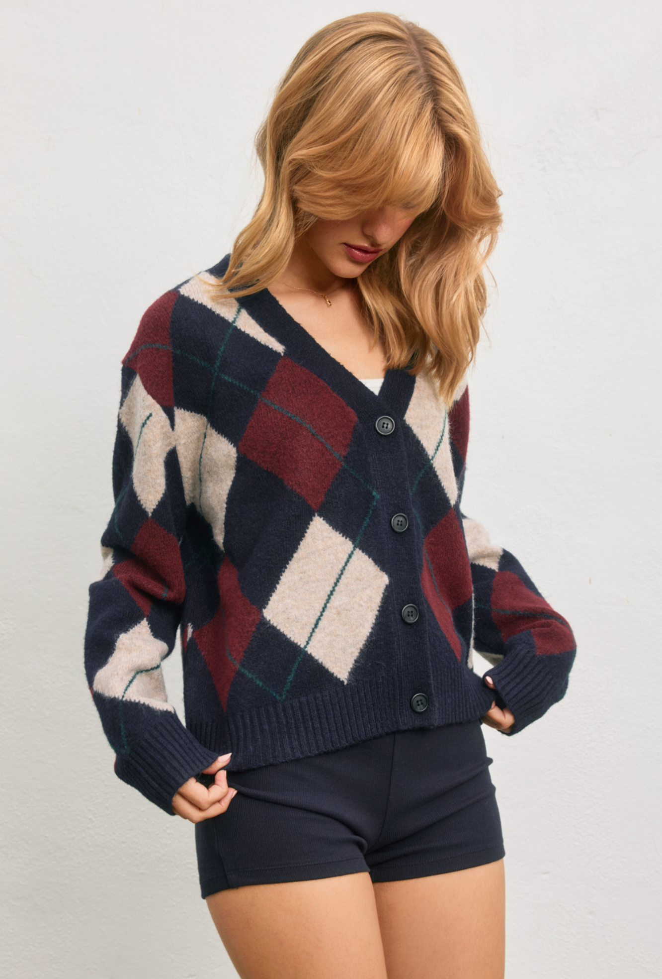 As If Argyle V Neck Cardigan